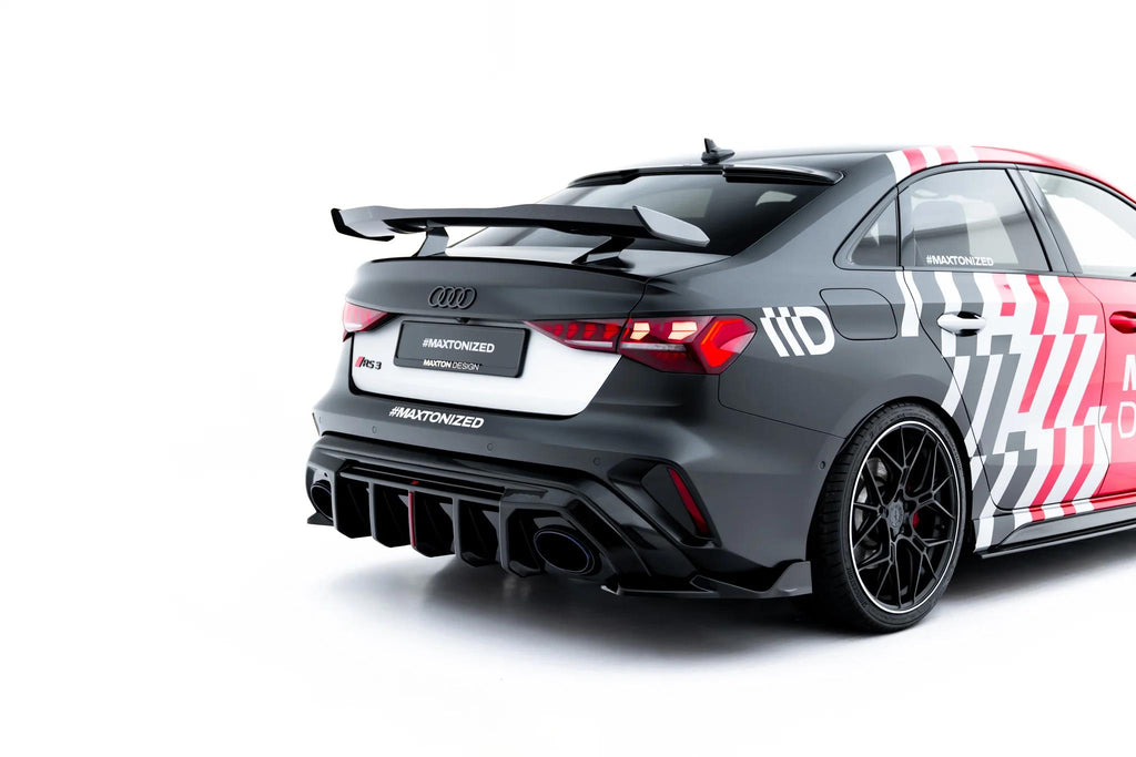 Maxton Design Heck Ansatz Flaps Diffusor V.2 passend für Audi RS3 Limousine 8Y Facelift schwarz Hochglanz