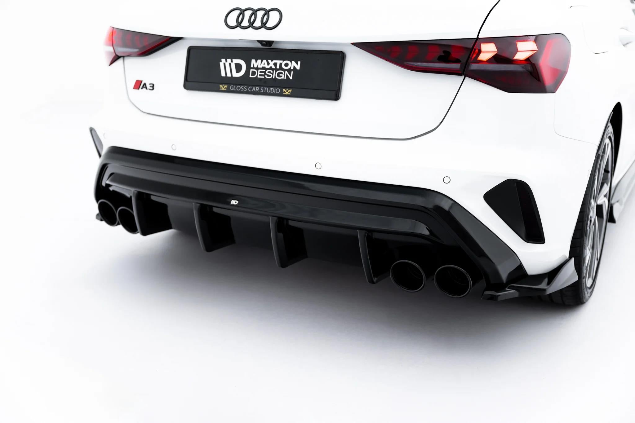 Maxton Design Diffusor Heck Ansatz + Endrohre Passend für Audi A3 S-Line Sportback 8Y Facelift