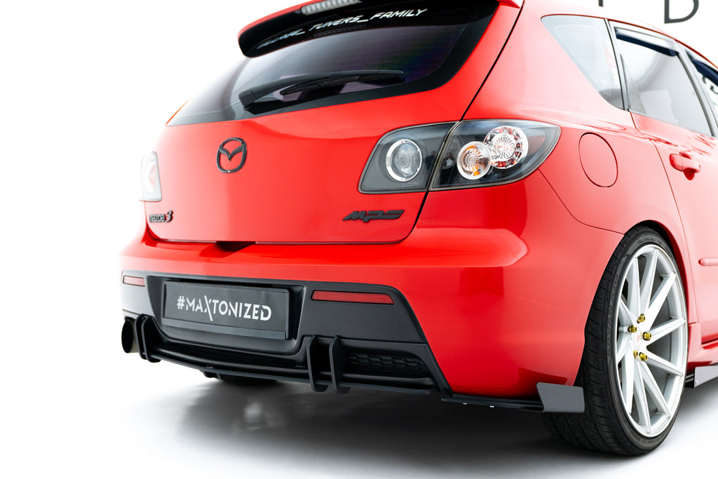 Maxton Design Street Pro Heck Ansatz Flaps Diffusor + Flaps passend für Mazda 3 MPS Mk1 EU Version schwarz Hochglanz