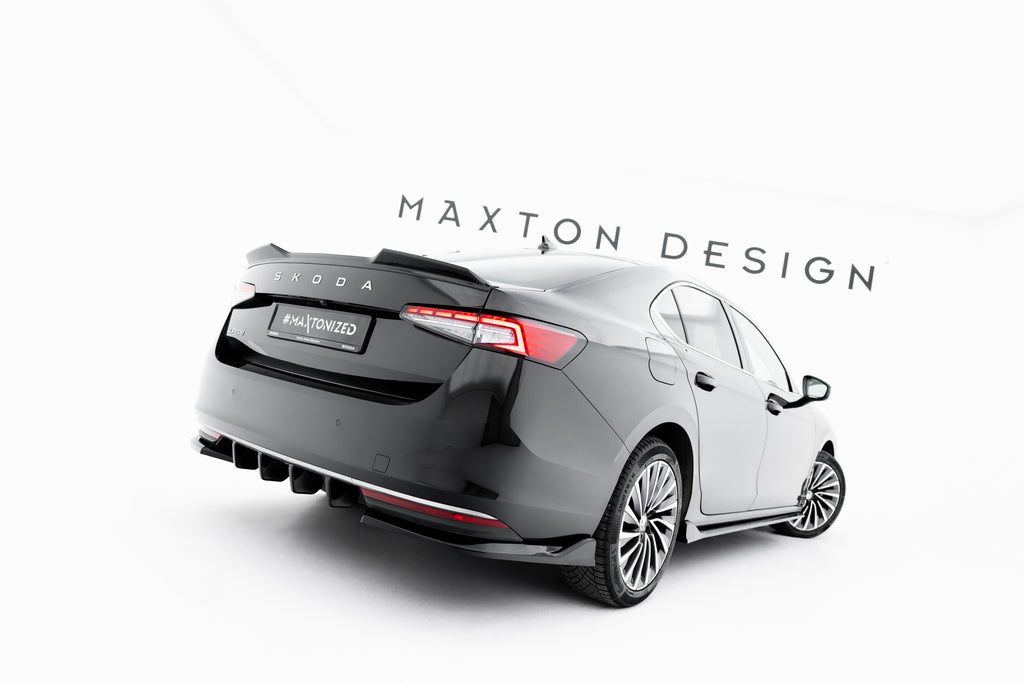 Maxton Design Heck Ansatz Flaps Diffusor V.2 passend für Skoda Superb Sportline Mk4 schwarz Hochglanz