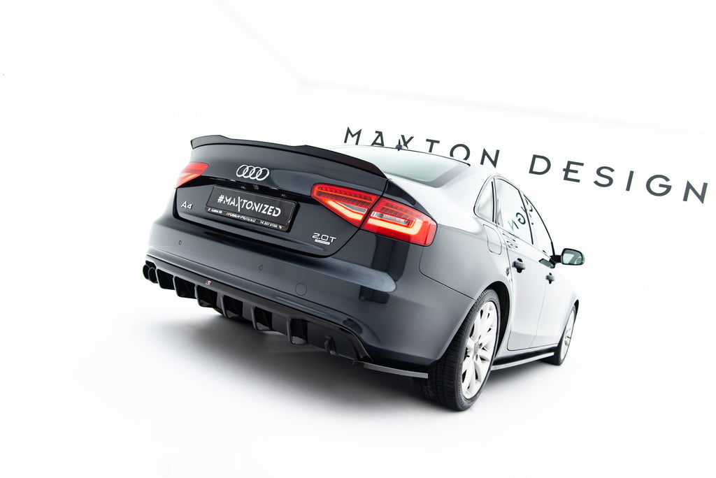 Maxton Design Heck Ansatz Flaps Diffusor passend für Audi A4 B8 Facelift schwarz Hochglanz