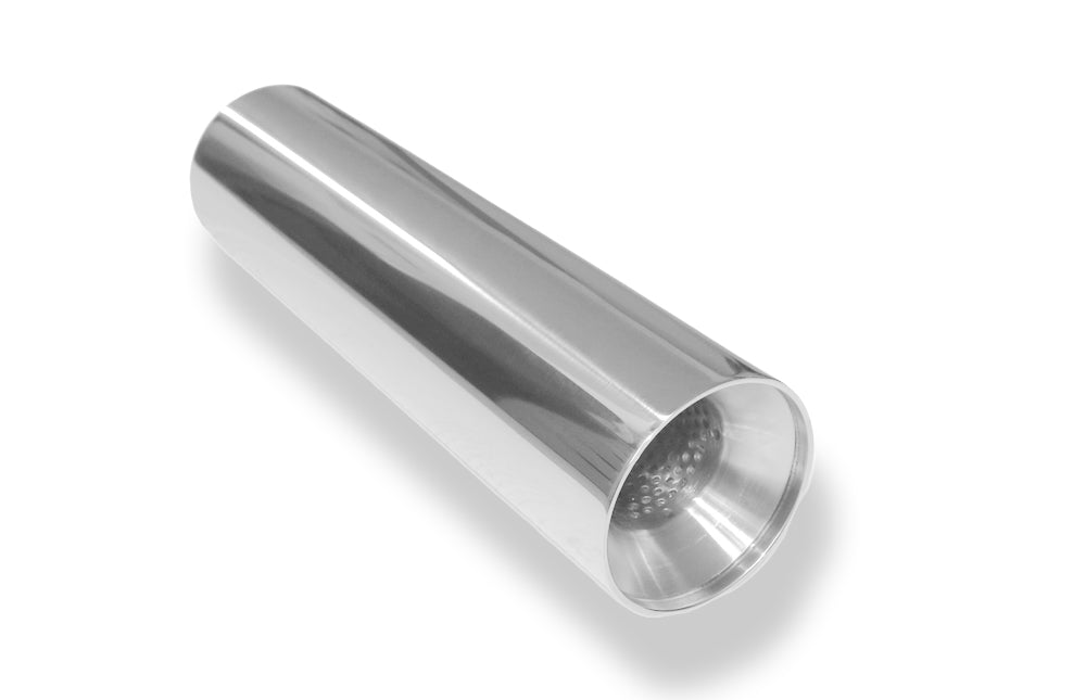 FoxAnschweißendrohr Typ 22 Ø 80 mm / Gesamtlänge: 300 mm  - rund / uneingerollt / gerade / mit poliertem Absorber (Innendurchmesser 45mm - Länge: ca. 120mm)
