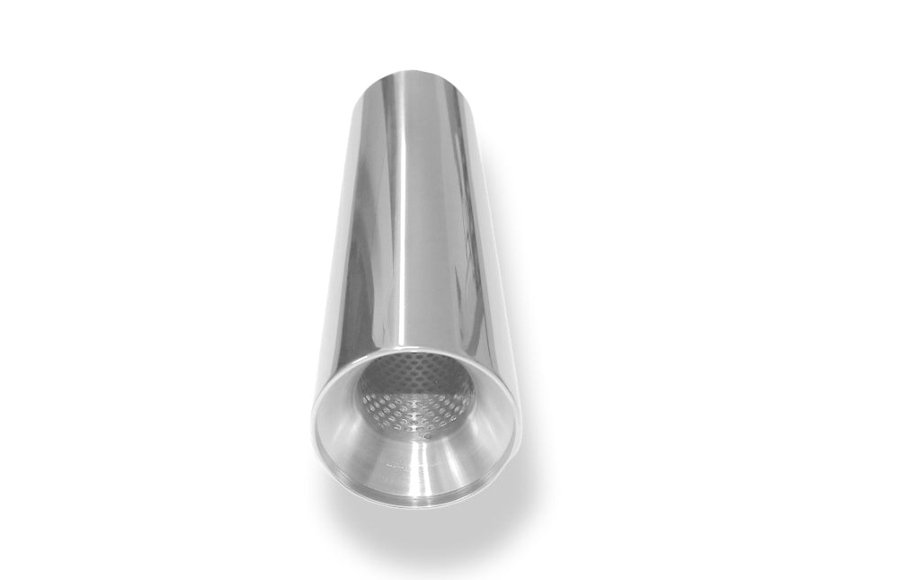 Fox Anschweißendrohr Typ 22 Ø 80 mm / Gesamtlänge: 300 mm  - rund / uneingerollt / gerade / mit poliertem Absorber (Innendurchmesser 45mm - Länge: ca. 120mm)
