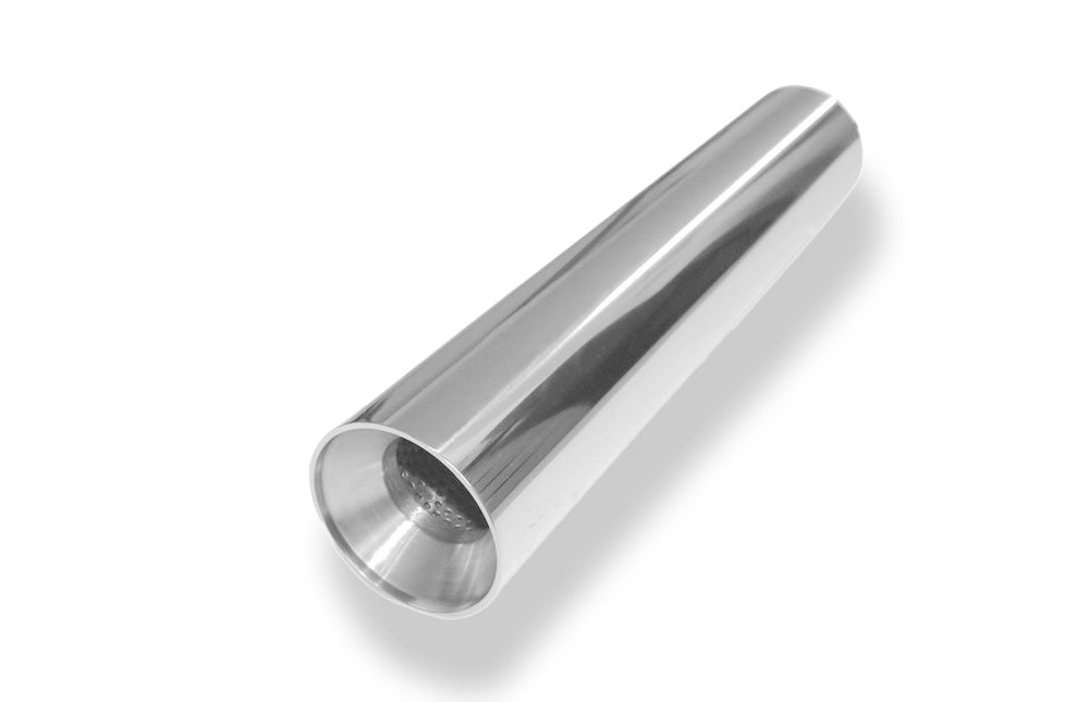 FoxAnschweißendrohr Typ 22 Ø 80 mm / Gesamtlänge: 300 mm  - rund / uneingerollt / gerade / mit poliertem Absorber (Innendurchmesser 45mm - Länge: ca. 120mm)