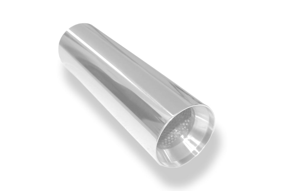FoxAnschweißendrohr Typ 22 Ø 90 mm / Gesamtlänge: 300 mm  - rund / uneingerollt / gerade / mit poliertem Absorber (Innendurchmesser 63mm - Länge: ca. 140mm)