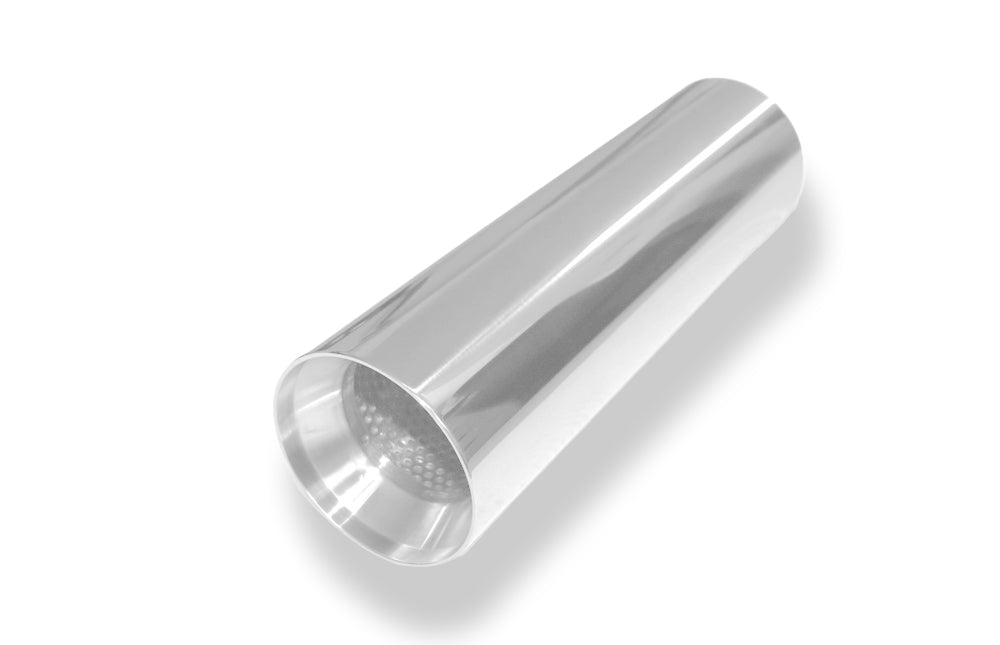 FoxAnschweißendrohr Typ 22 Ø 90 mm / Gesamtlänge: 300 mm  - rund / uneingerollt / gerade / mit poliertem Absorber (Innendurchmesser 63mm - Länge: ca. 140mm)