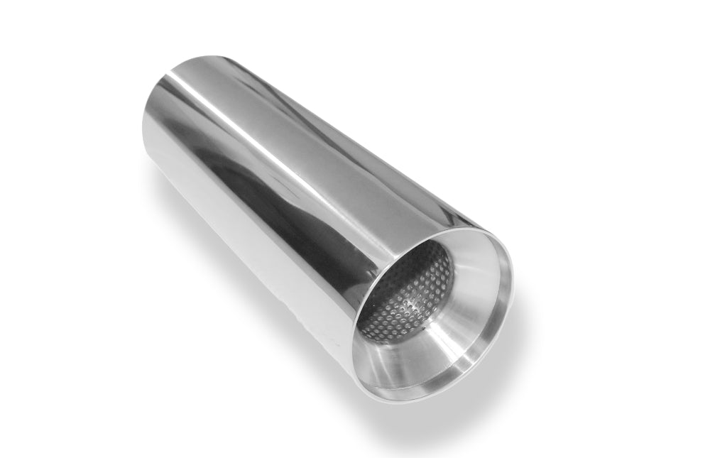 FoxAnschweißendrohr Typ 22 Ø 100 mm / Gesamtlänge: 300 mm  - rund / uneingerollt / gerade / mit poliertem Absorber (Innendurchmesser 63mm - Länge: ca. 140mm)