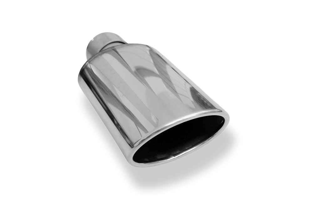 FoxAnschraubendrohr Typ 44 mit Schelle Ø68,5 einfach - 140x90mm Oval eingerollt / abgeschrägt / mit schwarzer Tulpe - L_ 250 (mm) und d_ 63,5 (mm innen)