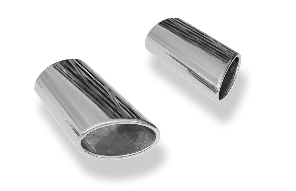 FoxAnschweißendrohr Typ 38 - Rechts & Links 106x71 mm / Länge: 200 mm - oval  - 1x seitlich nach rechts und 1x seitlich nach links abgeschrägt / eingerollt / ohne Absorber