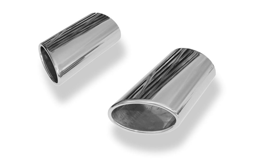FoxAnschweißendrohr Typ 38 - Rechts & Links 106x71 mm / Länge: 200 mm - oval  - 1x seitlich nach rechts und 1x seitlich nach links abgeschrägt / eingerollt / ohne Absorber