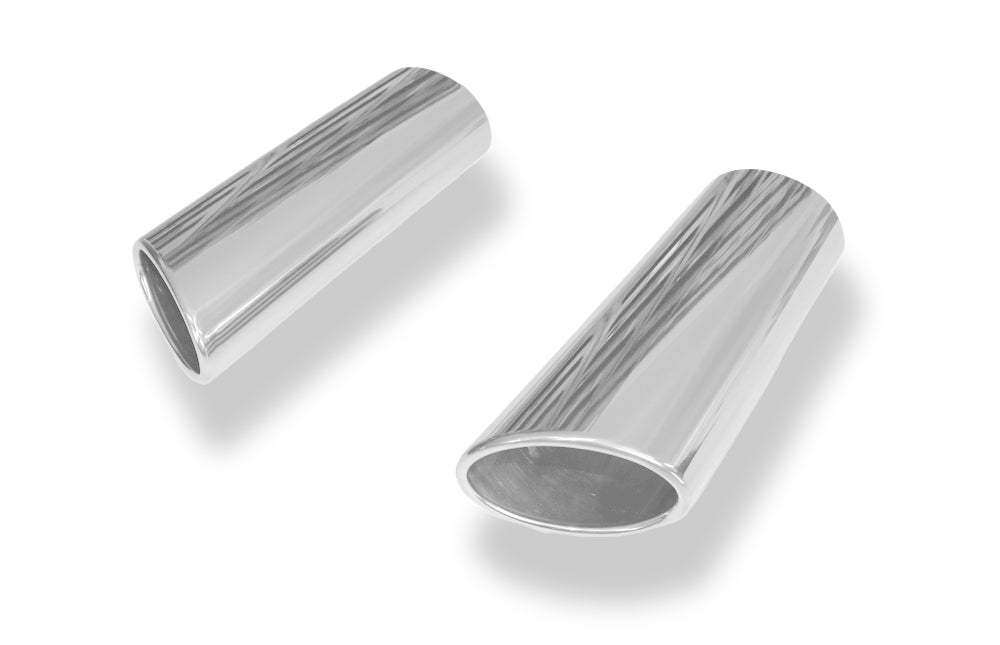 FoxAnschweißendrohr Typ 38 - Rechts & Links 106x71 mm / Länge: 300 mm - oval  - 1x seitlich nach rechts und 1x seitlich nach links abgeschrägt / eingerollt / ohne Absorber