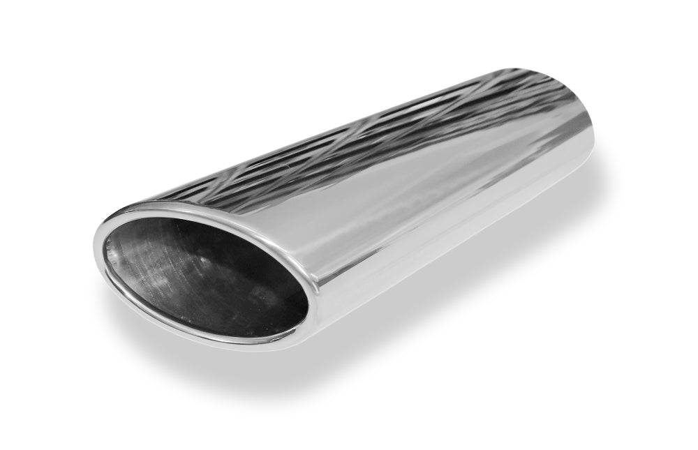 FoxAnschweißendrohr Typ 38 - Rechts 106x71 mm / Länge: 300 mm - oval  - seitlich nach rechts abgeschrägt / eingerollt / ohne Absorber
