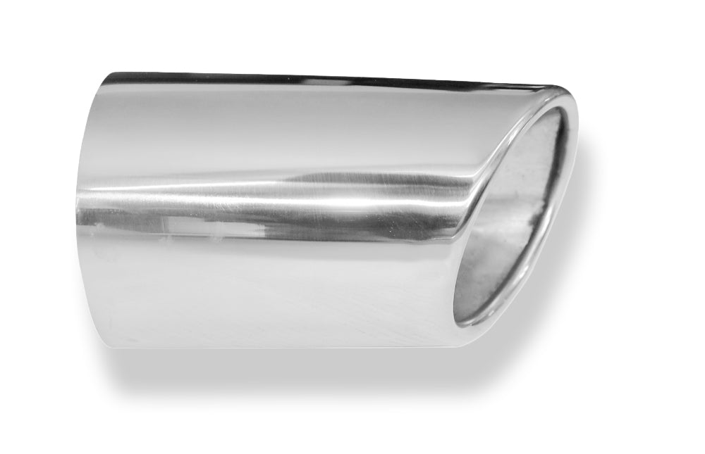 Fox Anschweißendrohr Typ 38 - Links 115x85 mm / Länge: 200 mm - oval  - seitlich nach links, sowie nach unten abgeschrägt / eingerollt / ohne Absorber