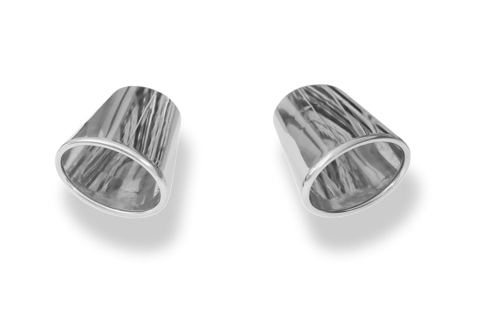 FoxAnschweißendrohr Typ 38 - Rechts & Links 115x85 mm / Länge: 240 mm - oval  - 1x seitlich nach rechts und 1x seitlich nach links, sowie nach unten abgeschrägt / eingerollt / ohne Absorber