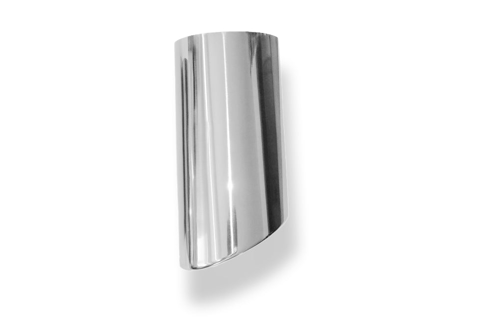 Fox Anschweißendrohr Typ 38 - Rechts 115x85 mm / Länge: 300 mm - oval  - seitlich nach rechts, sowie nach unten abgeschrägt / eingerollt / ohne Absorber