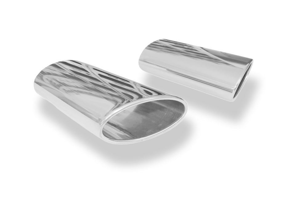 FoxAnschweißendrohr Typ 38 - Rechts & Links 160x90 mm / Länge: 300 mm - oval  - 1x seitlich nach rechts 15° und 1x seitlich nach links 15°, sowie 15° nach unten abgeschrägt / eingerollt / ohne Absorber
