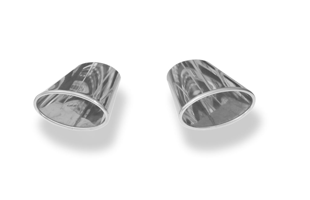 FoxAnschweißendrohr Typ 38 - Rechts & Links 160x90 mm / Länge: 300 mm - oval  - 1x seitlich nach rechts 15° und 1x seitlich nach links 15°, sowie 15° nach unten abgeschrägt / eingerollt / ohne Absorber