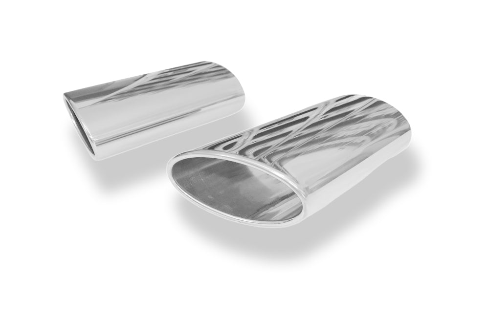FoxAnschweißendrohr Typ 38 - Rechts & Links 160x90 mm / Länge: 300 mm - oval  - 1x seitlich nach rechts 15° und 1x seitlich nach links 15°, sowie 15° nach unten abgeschrägt / eingerollt / ohne Absorber