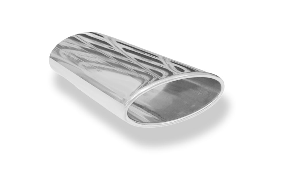 FoxAnschweißendrohr Typ 38 - Links 160x90 mm / Länge: 200 mm - oval  - seitlich nach links 15°, sowie 15° nach unten abgeschrägt / eingerollt / ohne Absorber