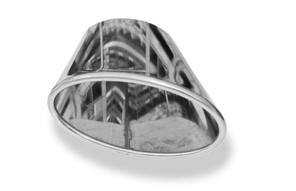 Fox Anschweißendrohr Typ 38 - Links 160x90 mm / Länge: 300 mm - oval  - seitlich nach links 15°, sowie 15° nach unten abgeschrägt / eingerollt / ohne Absorber