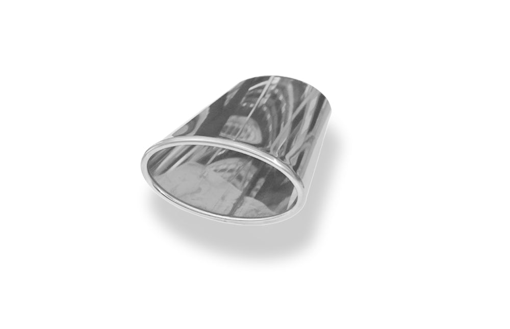 FoxAnschweißendrohr Typ 38 - Links 160x90 mm / Länge: 200 mm - oval  - seitlich nach links 15°, sowie 15° nach unten abgeschrägt / eingerollt / ohne Absorber