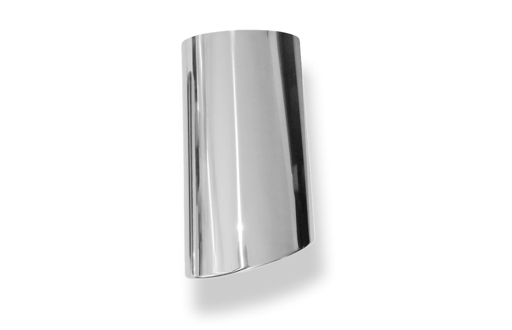 Fox Anschweißendrohr Typ 38 - Rechts 160x90 mm / Länge: 200 mm - oval  - seitlich nach rechts 15°, sowie 15° nach unten abgeschrägt / eingerollt / ohne Absorber