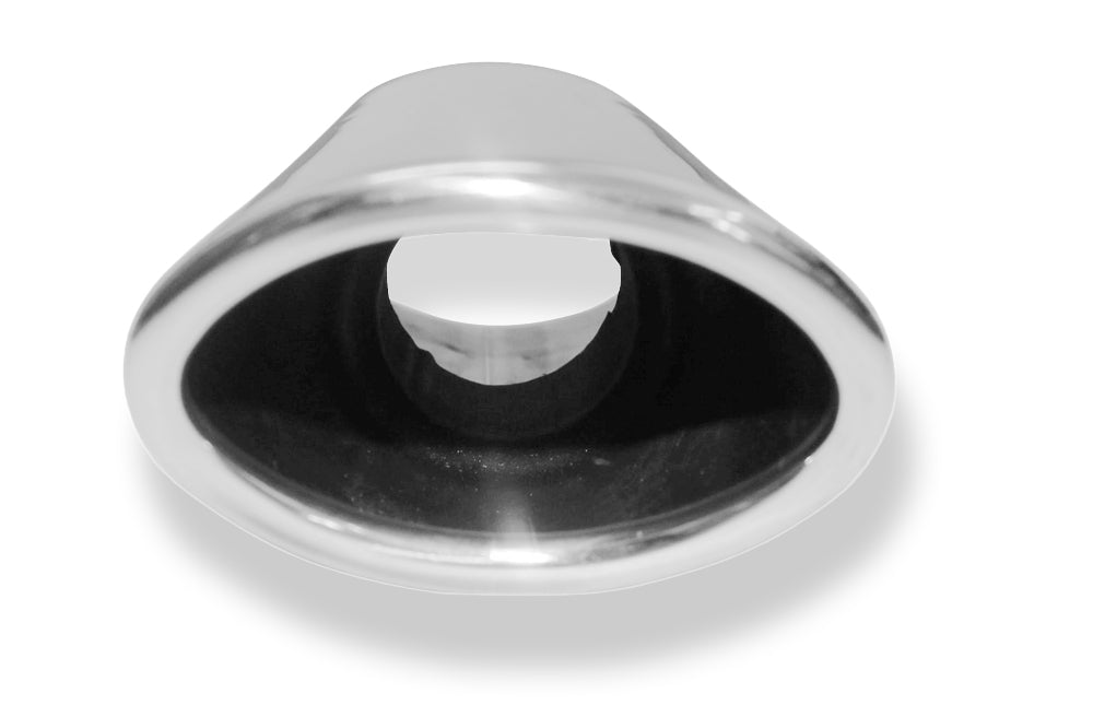 Fox Anschweißendrohr Typ 44 86x54 mm / Gesamtlänge: 200 mm  - oval / eingerollt / 29° abgeschrägt / mit lang gezogener Tulpe (Länge ca. 110mm)
