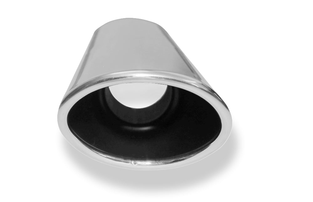Fox Anschweißendrohr Typ 44 106 x 71 mm / Länge: 300 mm  - oval / eingerollt / 29° abgeschrägt / mit lang gezogener Tulpe