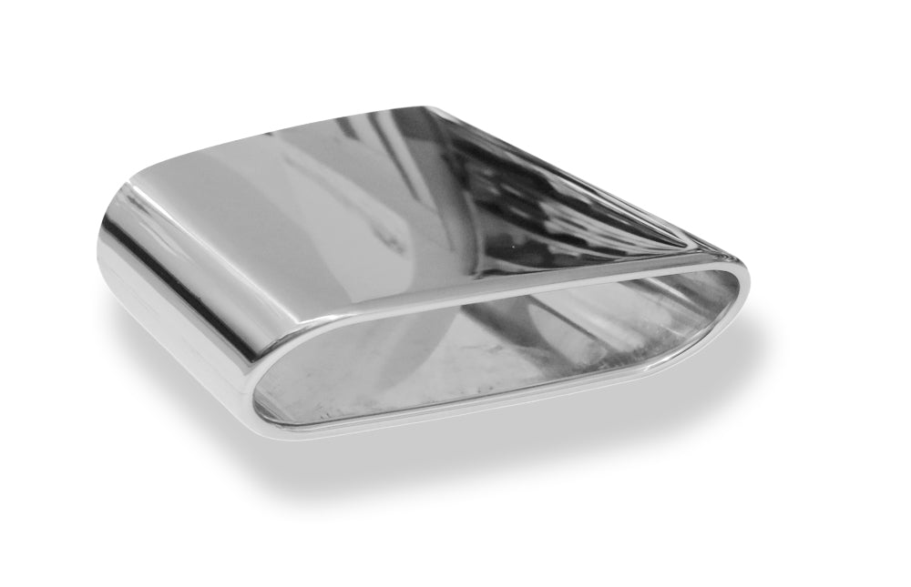 FoxAnschweißendrohr Typ 49 220x85 mm / Länge: 210 mm - flachoval / eingerollt / 25° abgeschrägt nach unten/ nach links 15° abgeschrägt