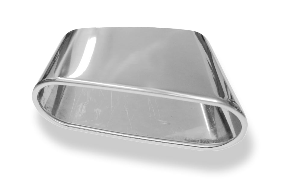 Fox Anschweißendrohr Typ 49 220x85 mm / Länge: 210 mm - flachoval / eingerollt / 25° abgeschrägt nach unten/ nach links 15° abgeschrägt