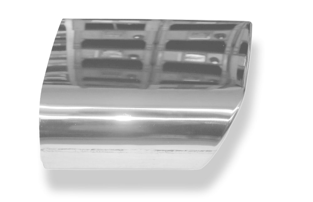 FoxAnschweißendrohr Typ 49 220x85 mm / Länge: 210 mm - flachoval / eingerollt / 25° abgeschrägt nach unten/ nach links 15° abgeschrägt