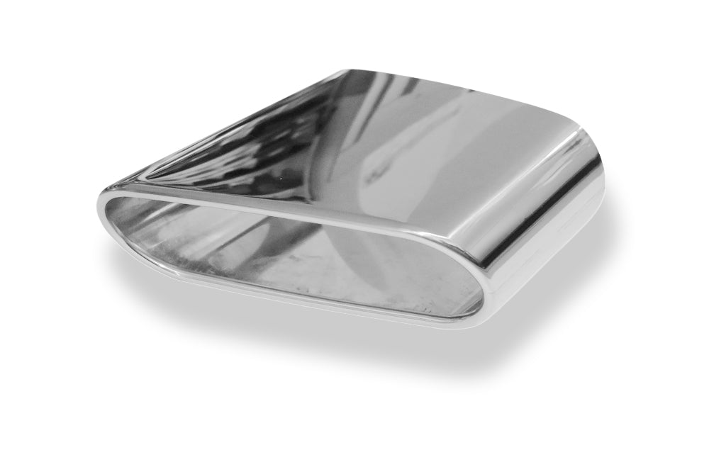 FoxAnschweißendrohr Typ 49 220x85 mm / Länge: 210 mm - flachoval / eingerollt / 25° abgeschrägt nach unten/ nach rechts 15° abgeschrägt