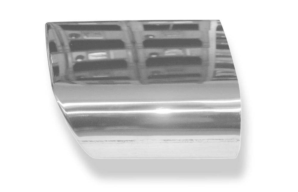 FoxAnschweißendrohr Typ 49 220x85 mm / Länge: 210 mm - flachoval / eingerollt / 25° abgeschrägt nach unten/ nach rechts 15° abgeschrägt