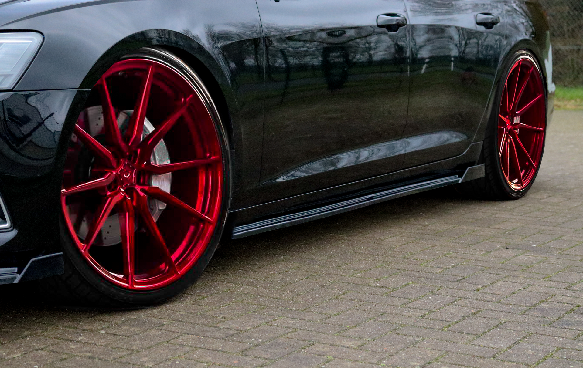 Seitenschwellersatz aus ABS mit seitlichem Wing hinten Audi A6 C8 Typ F2