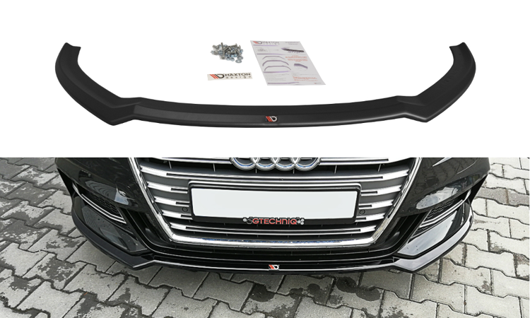 Maxton Design Street+ Spoilerlippe Front Ansatz V.2 passend für Audi S3 / A3 S-Line 8V FL Limousine schwarz Hochglanz