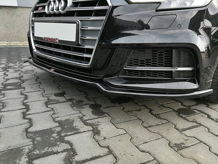 Maxton Design Street+ Spoilerlippe Front Ansatz V.2 passend für Audi S3 / A3 S-Line 8V FL Limousine schwarz Hochglanz