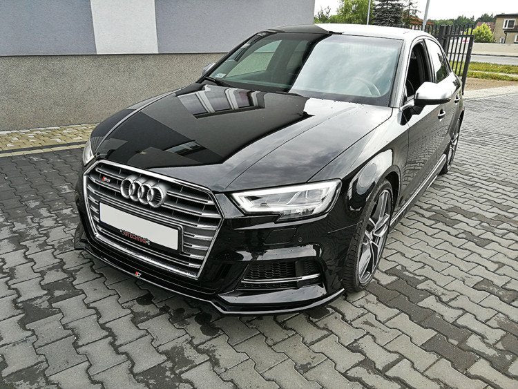 Maxton Design Street+ Spoilerlippe Front Ansatz V.2 passend für Audi S3 / A3 S-Line 8V FL Limousine schwarz Hochglanz