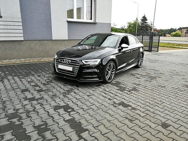 Maxton Design Street+ Spoilerlippe Front Ansatz V.2 passend für Audi S3 / A3 S-Line 8V FL Limousine schwarz Hochglanz