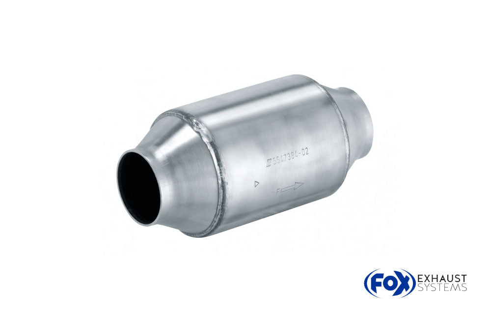 FoxHJS-Tuning Katalysator 63,5mm, bis 240 PS, bis 2600 ccm, bis Euro 3 - Hauptkatalysator - Länge: 232mm, Durchmesser 108mm - 1,7kg