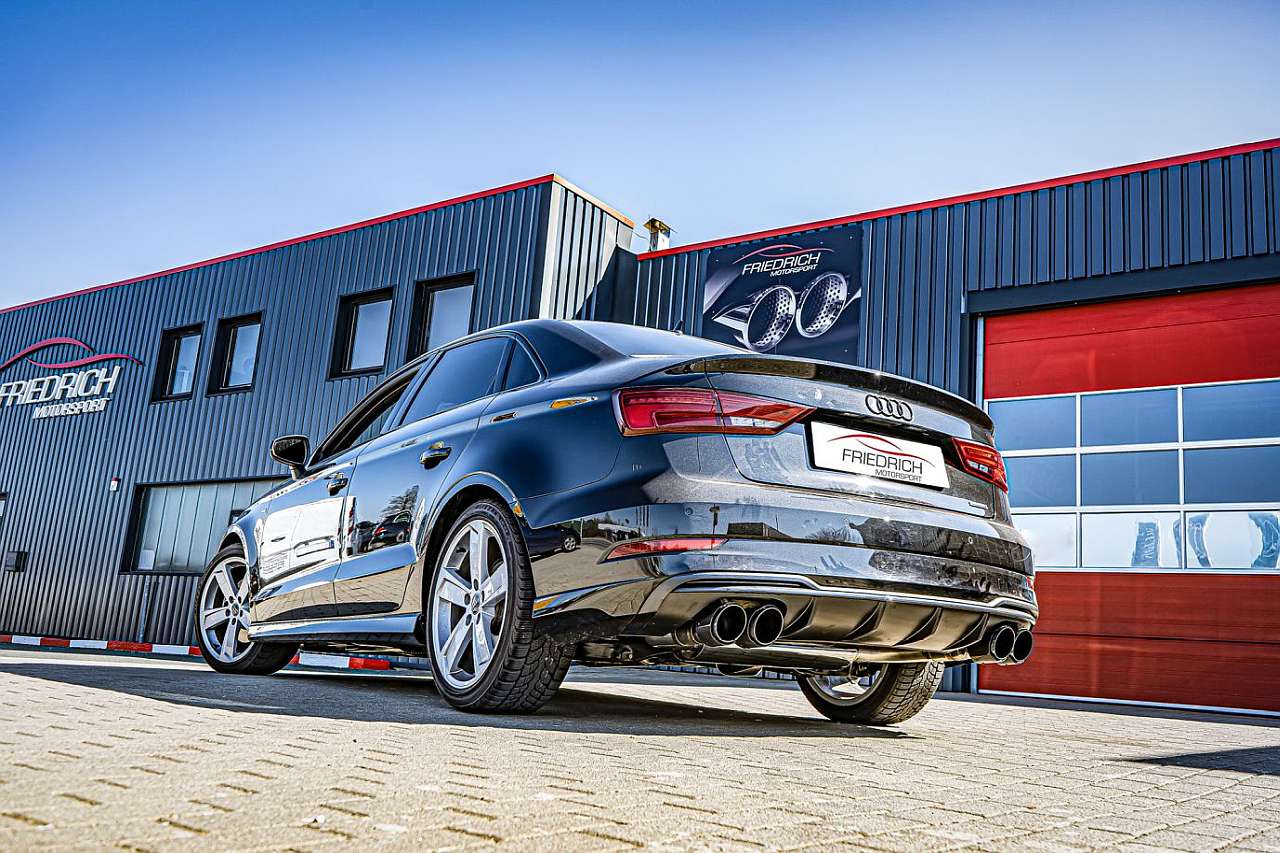 Friedrich Motorsport 76mm Duplex-Sportendschalldämpfer für Audi A3 8V Limousine Quattro (Bj. 01/2019-07/2020)