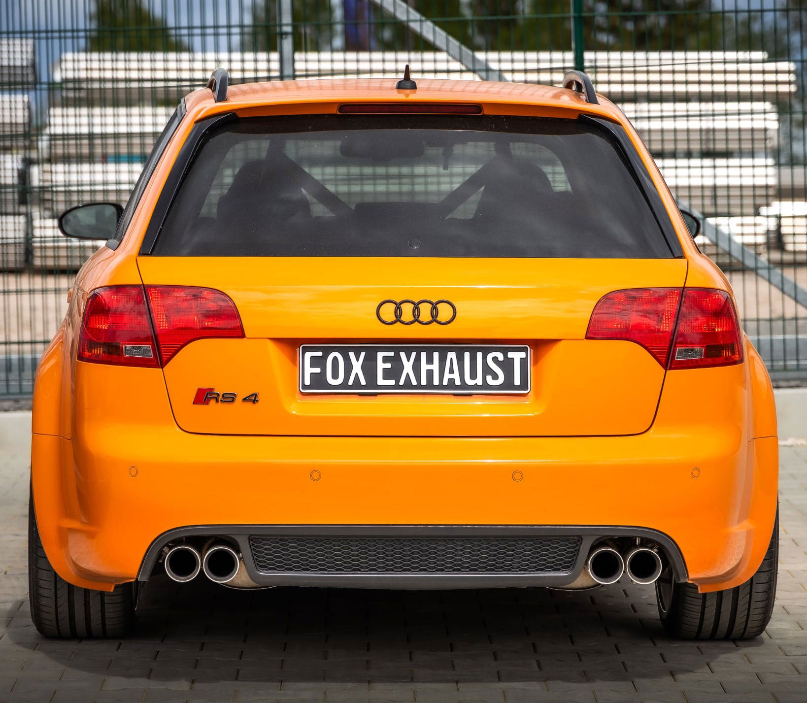 Fox passend fürAudi RS4 B7 Halbanlage ab Kat bestehend aus Endschalldämpfer rechts/links, Vorschalldämpfer und X-Pipe - Endrohre 2x80 Typ 24 rechts/links inkl. Unterdruckabgasklappen