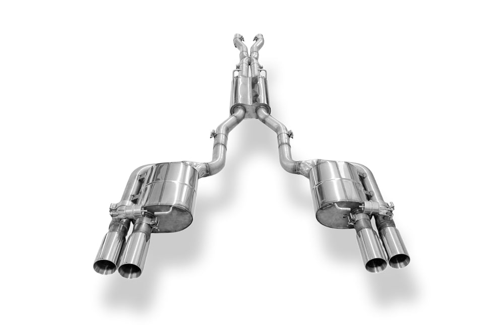 Fox passend für Audi RS4 B7 Halbanlage ab Kat bestehend aus Endschalldämpfer rechts/links, Vorschalldämpfer und X-Pipe - Endrohre 2x80 Typ 24 rechts/links inkl. Unterdruckabgasklappen