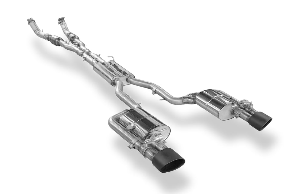 Fox passend fürAudi RS4 B7 Komplettanlage ab Kat bestehend aus Endschalldämpfer rechts/links, Vorschalldämpfer, X-Pipe und Katrohren  - Endrohre 160x130 oval rechts/links schwarz keramikbeschichtet inkl. Unterdruckabgasklappen