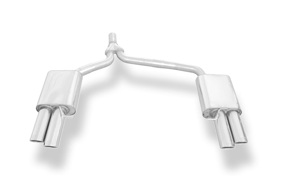 Fox passend für Audi A4 B8 Limousine/ Avant + S-Line Endschalldämpfer rechts/links zweiflutig inkl. Y-Adapterrohr Ø55mm innen - 2x88x74 Typ 32 rechts/links