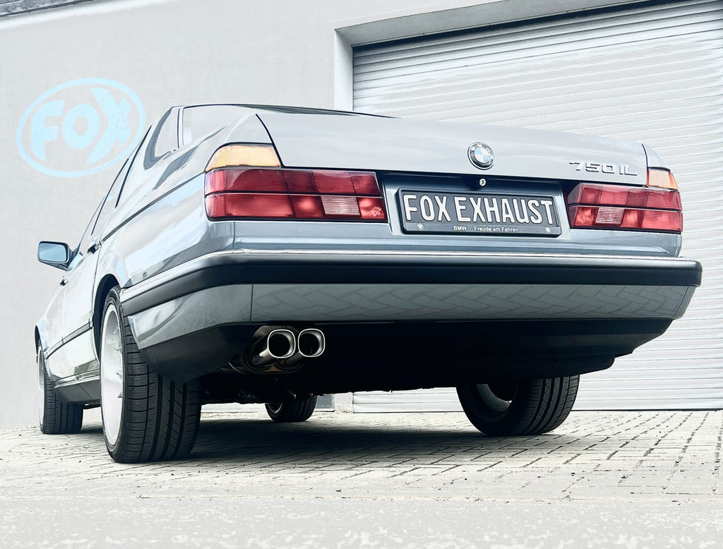 Fox passend fürBMW E32 730i/ 735i/ 740i/ 740iL/ 750i/ 750iL Endschalldämpfer Ø2x63,5mm inkl. Montagematerial - 2x78x75 Typ 72 (mit Typ B Einsatz)