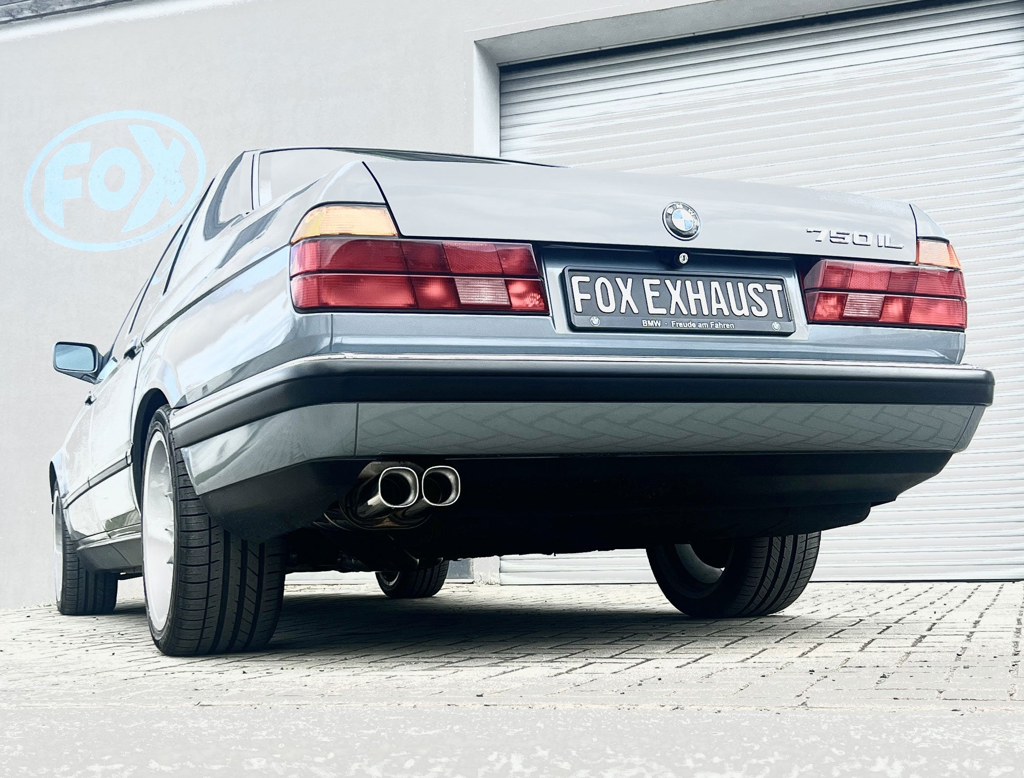 Fox passend fürBMW E32 730i/ 735i/ 740i/ 740iL/ 750i/ 750iL Endschalldämpfer Ø2x63,5mm inkl. Montagematerial - 2x78x75 Typ 72 (mit Typ B Einsatz)