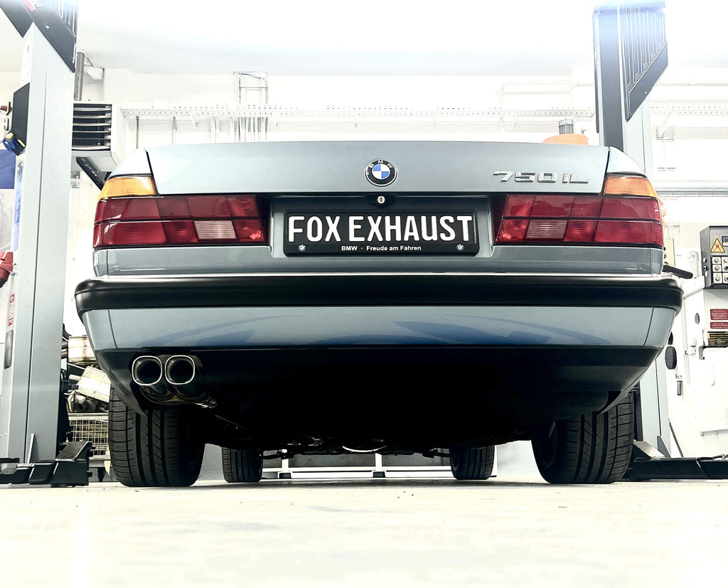 Fox passend für BMW E32 730i/ 735i/ 740i/ 740iL/ 750i/ 750iL Endschalldämpfer Ø2x63,5mm inkl. Montagematerial - 2x78x75 Typ 72 (mit Typ B Einsatz)