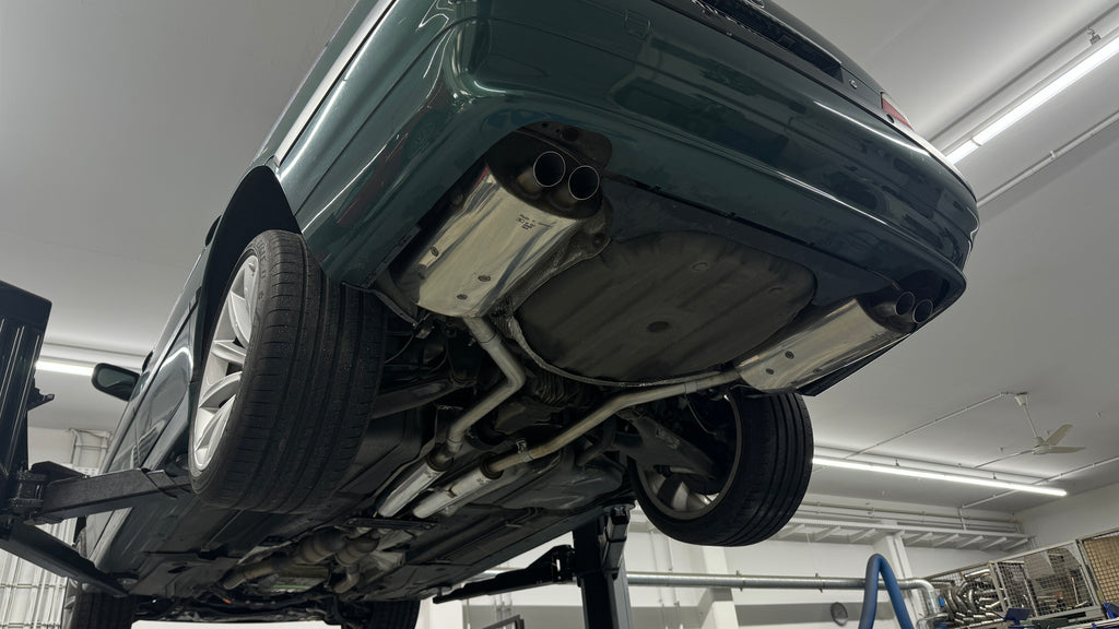 Fox passend fürBMW E38 730i/ 735i/ 740i Endschalldämpfer rechts/links - 2x63 Typ 28 rechts/links (knicken hinter dem Schalldämpfer nach unten)