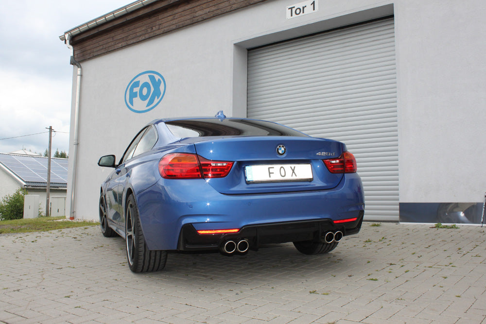 Fox passend fürBMW F32 - 420d Coupe M-Paket Endschalldämpfer quer Ausgang rechts/links passend an Rieger Heckschürzeneinsatz 435i/440i Optik - 2x80 Typ 16 rechts/links