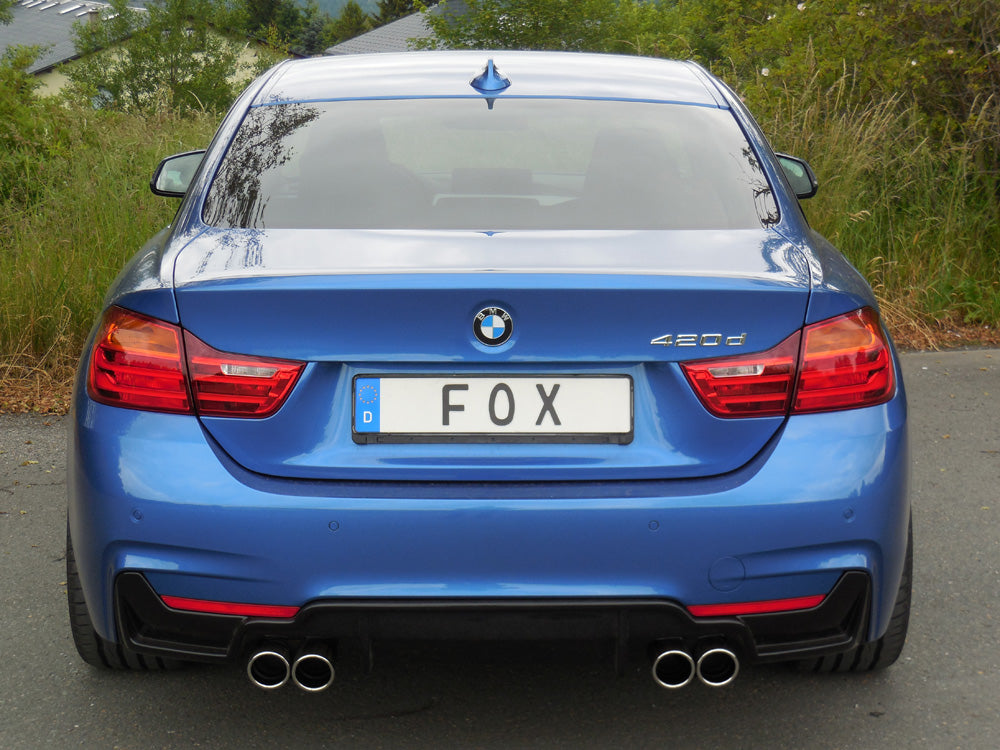 Fox passend fürBMW F32 - 420d Coupe M-Paket Endschalldämpfer quer Ausgang rechts/links passend an Rieger Heckschürzeneinsatz 435i/440i Optik - 2x80 Typ 16 rechts/links
